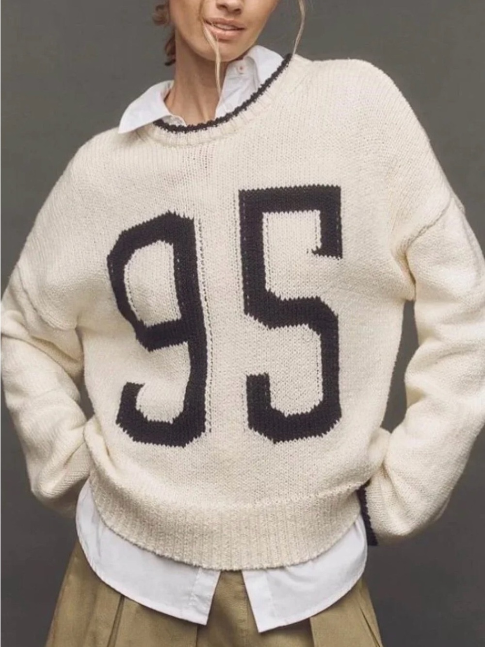 PORRIDGE Women's Wide-Sleeve Graphic Numbers Sweater Anthropologie